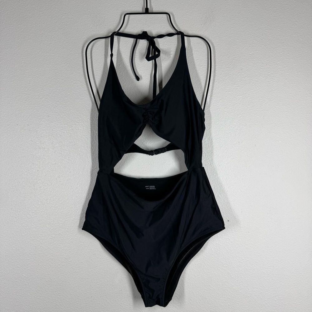 Aerie Black One One Piece Swimsuit Cut Outs Cheeky Coverage Size Medium Long